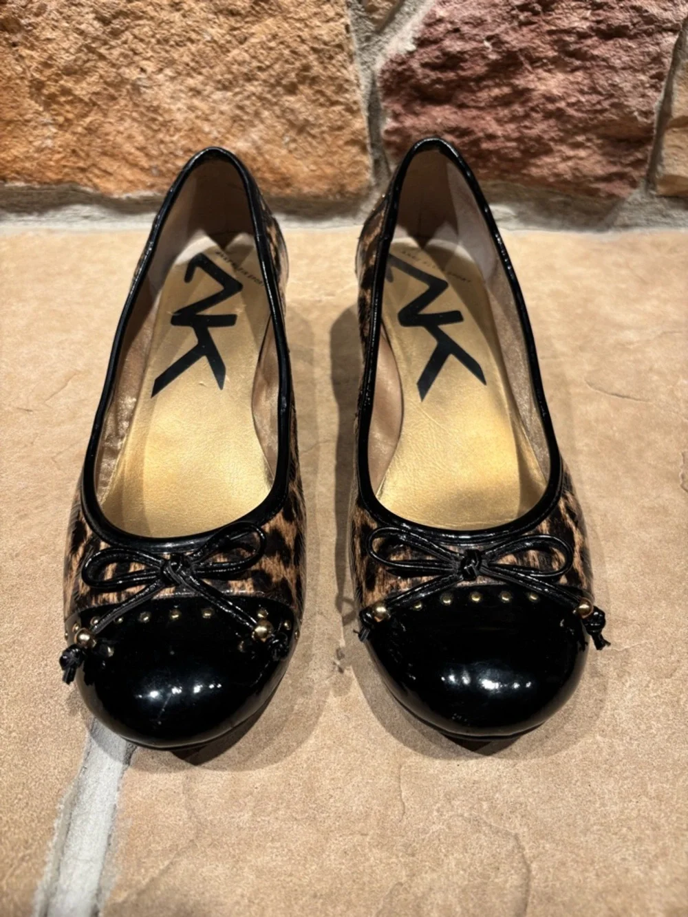 Anne Klein Ashvante Leopard Print Wedge Ballet Flats with Black Trim - Picture 2 of 6